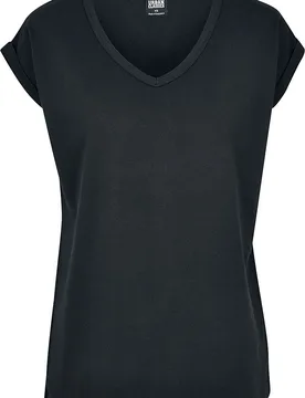 T-Shirt - Ladies Round V-Neck Extended Shoulder Tee - XS bis 5XL - für Damen - Größe 4XL - schwarz - Frauen - female - Urban classics - FashionsVida