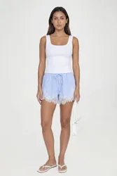 Womens Tall Lace Trim Stripe Flippy Shorts - Blue - Size 14 Uk