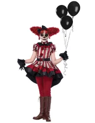 Killerclown-Kostüm für Mädchen Halloweenkostüm beige-rot - female