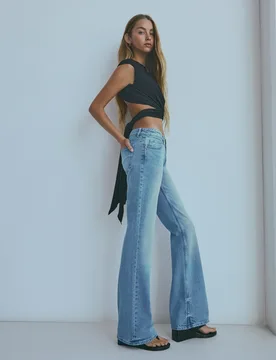 Jeans Bootcut Taille Basse 34 Bleu Lavé - Bershka - FashionsVida