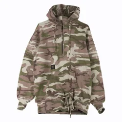 Felpa Cappuccio Zip Uomo Pleated Loose Fit Hoody Mimetico Marrone