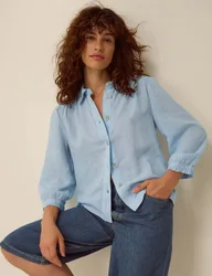 Linen Blend Collared Shirt Blue female