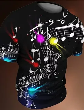 D Printed Colorful Music-Themed T-Shirt for Men Featuring Musical Notes Pattern Casual Summer Loose Fit Round Neck - Aliexpress - FashionsVida