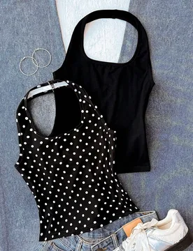Caja Sorpresa para Niña Preadolescente [5 Artículos Aleatorios, Envío de 2 Artículos], Conjunto de 2 Piezas de Top Casual con Cuello Halter a Luna - Shein - FashionsVida
