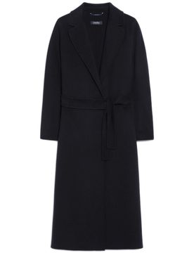 Hand-Sewn Double-Drape Pure Wool Robe Jacket with Small Lapel Collar and Belt