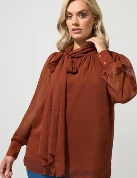 Women's Side Bow Blouse in Dark Brown Size: 24 - Dark Brown - Size: 24 - Yours - FashionsVida