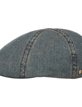 Washed Denim Flat Cap by - denim - Size: XL (60-61 cm) - Stetson - FashionsVida