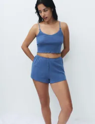 Pure Cotton Pointelle Pyjama Shorts Dark Blue female