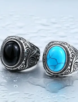 Vintage Oval Black Onyx Blue/Turquoise/Tiger Eye Stone Stainless Steel Men's for Rings Size 7-13 - Aliexpress - FashionsVida