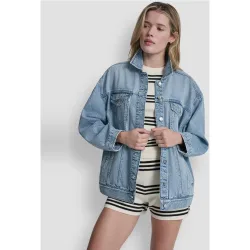 Chaqueta vaquera de mujer con cierre de botones y bolsillos tipo parche