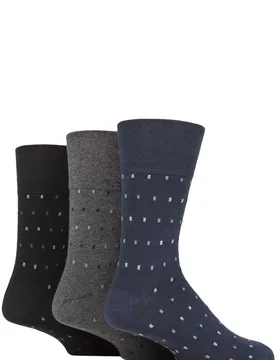Mens 3 Pair Cotton Argyle Patterned and Striped Socks Micro Rectangle Black / Navy / Charcoal 6-11 - Blue - Size: 6-11 Mens - Gentle Grip - FashionsVida