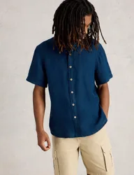 Regular Fit Pure Linen Short Sleeve Shirt Navy male