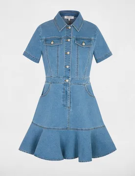 Vestido corto de tela vaquera con manga corta - Morgan - FashionsVida