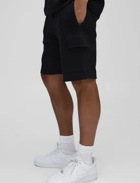Herren Entspannt Geschnittene Interlock-Cargo-Shorts Black Größe Medium - boohooMAN - FashionsVida