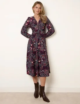 Button Front V Neck Midi Dress With Pockets - L / NAVY - female - Blue Vanilla - FashionsVida