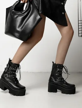 Autumn and Winter New Thick Soled High-heeled Ankle Boots Sexy Metal Rivet Ankle Boots High Top Casual Boots Size 35-48 - Aliexpress - FashionsVida