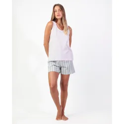 Pijama corto de mujer de punto de algodón con detalles en brillo