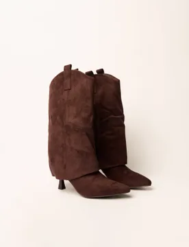 Suede Cape Kitten Heel Boots - UK 8 (EU 41) / CHOCOLATE - female - Blue Vanilla - FashionsVida