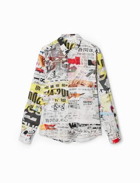 Chemise avec design de presse japonaise, Coton, Blanc, XL