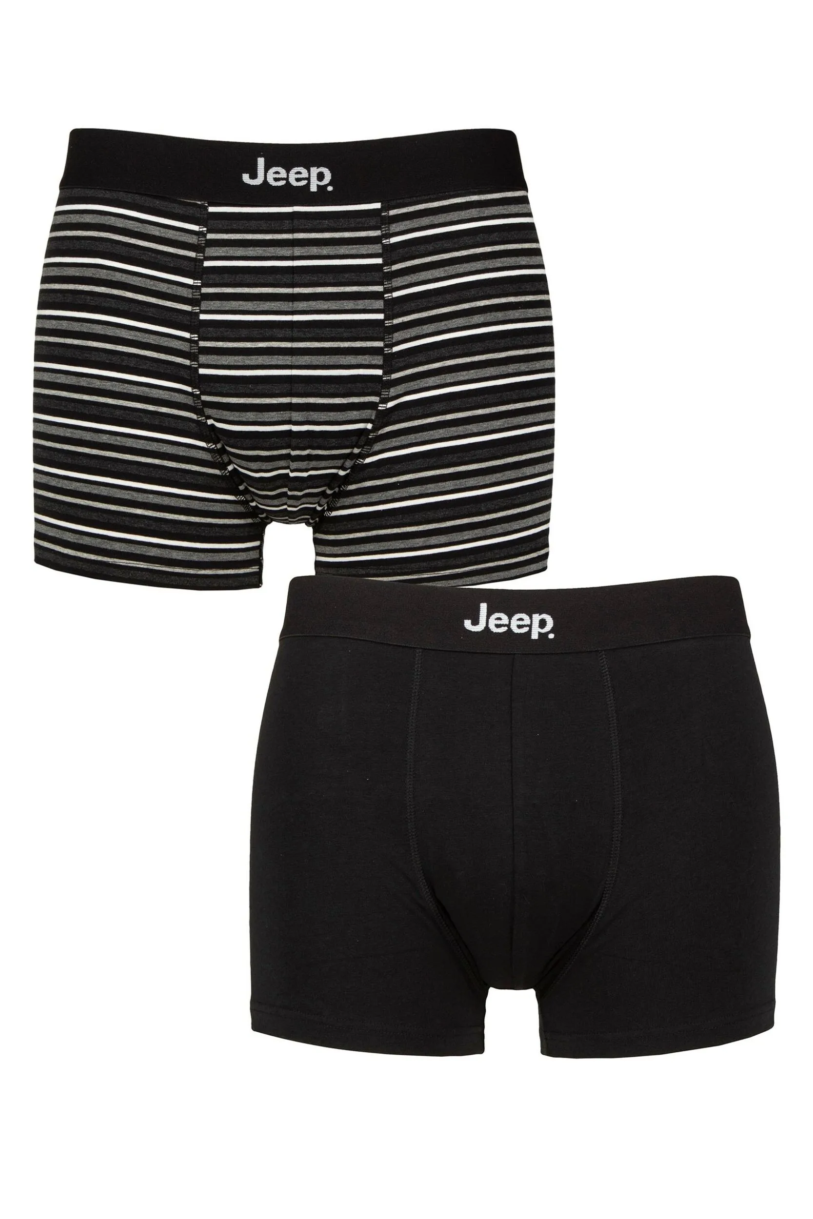Mens 2 Pack Cotton Fitted Trunks Black / Charcoal S - Black - Size: Small - Jeep - FashionsVida