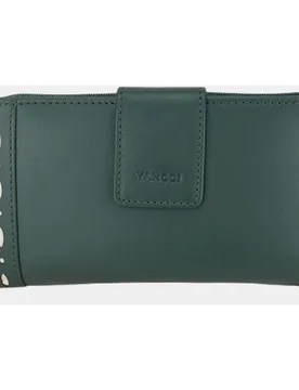 Monedero grande de mujer en piel verde con adorno en los laterales - Yancci - FashionsVida