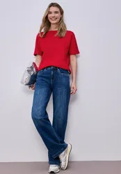 Dropped Shoulder Shirt mit Rippdetail female Rot