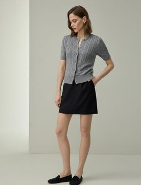 Donna Cardigan Seta-Cotone Elegante Medio Grigio Taglia S