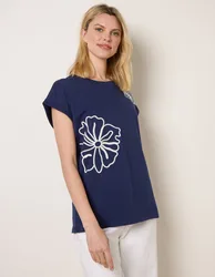 T-Shirt With Big Floral Embroidery - S/M / NAVY/IVORY - female