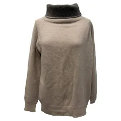 Women's Preloved Pullover Sweater in Beige Wool Size: 4 - Beige - Size: 4