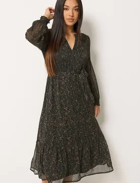 Petite Ruffle Midi Dress - Black - Size: 14 - M&Co - FashionsVida