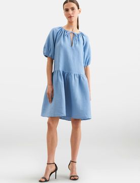 Tunikakleid aus 100% Leinen Blau 38