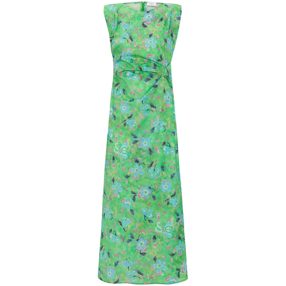 Vestido largo drapeado con estampado floral de algodón - Mirto - FashionsVida