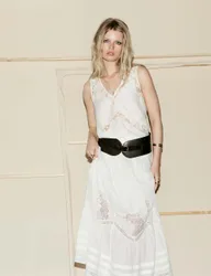Pure Cotton Pintuck Lace Maxi A-Line Skirt Soft White female