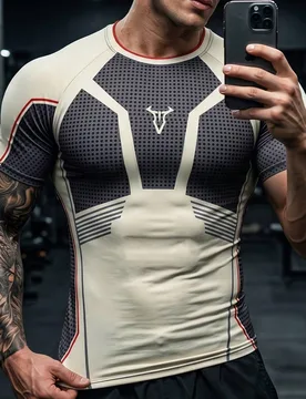 Camiseta deportiva ajustada con estampado de color de contraste para hombre, gimnasio, vacaciones - Shein - FashionsVida
