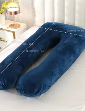 Almohada de embarazo en forma de U de terciopelo azul marino con cristales, soporte lumbar para dormir de lado, extraíble y lavable, almohada de Body - Shein - FashionsVida