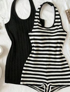 Mono casual de cuello halter para niña preadolescente, liso & a rayas