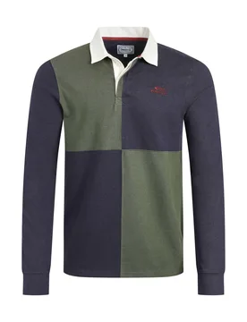 Weird Fish Lyon Organic Cotton Colour Block Rugby Shirt Size 4XL - men men all-mens men polos new-arrivals ben-curry sale all-sale sale mens - Deep Lichen Green - FashionsVida