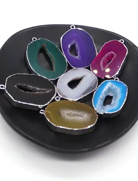 Natural Hollowed-Out Dyed Colorful Agate Slices Silver-Plated Edged Single-Hole Irregular Pendants DIY Jewelry Accessories - Aliexpress - FashionsVida