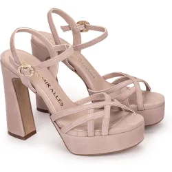 Sandalias de tacón de mujer con plataforma y pala cruzada