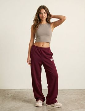 Pantaloni sportivi wide leg con patch - maroon