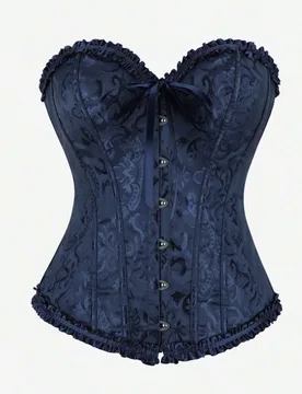 Corsé Bustier Jacquard Azul Marino, Faja Moldeadora de Cintura con Control de Abdomen, Entrenador sin Tirantes, Cintura con Volantes en Forma de Cora - Shein - FashionsVida