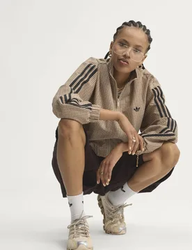 TRACK TOP CHECKS M Crystal Linen / Aurora Coffee / Orbit Green / Vermillion - Adidas - FashionsVida