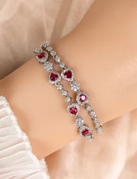 HIBRIDE Light Luxury Double Layers Bracelet Red Heart Shaped Zirconia Women's Multicolour Jewellery Set Daily Party Wedding B136 - Aliexpress - FashionsVida