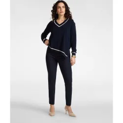 Pantalones de mujer de cady cierre con botón y cremallera