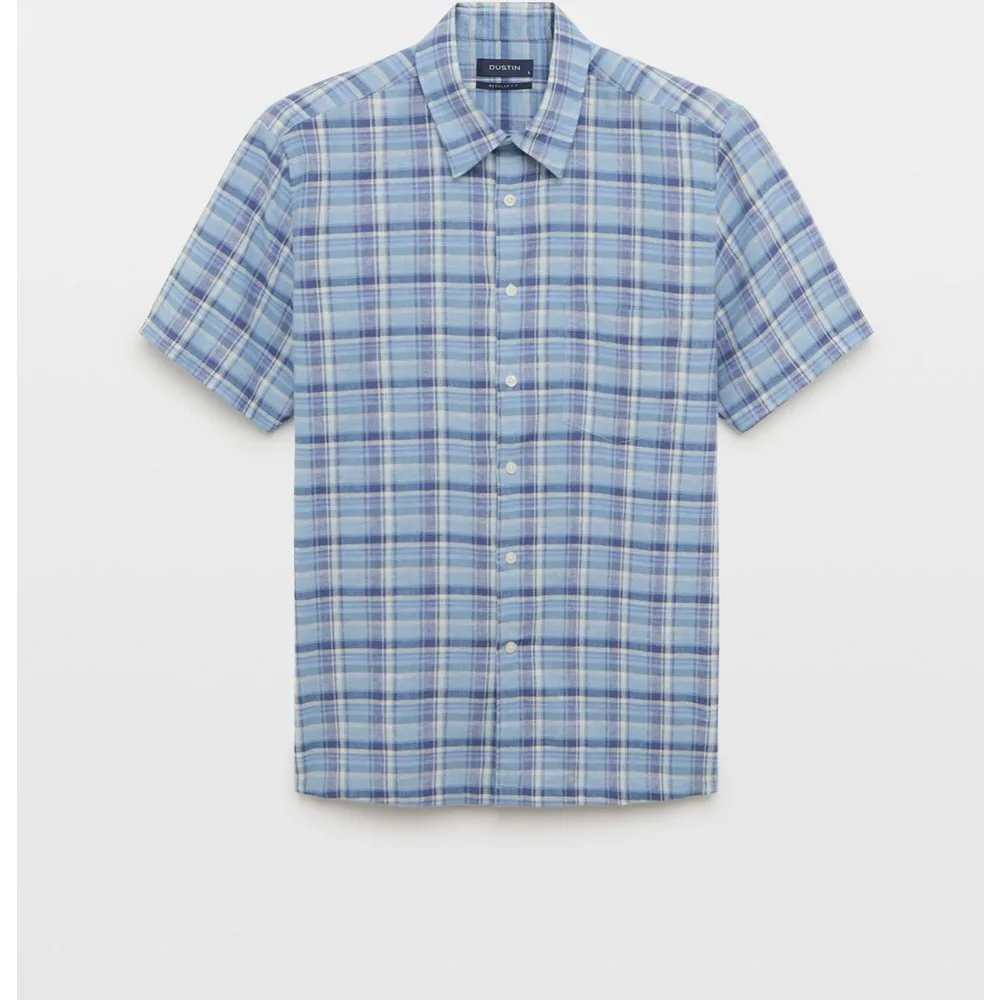 Camisa de manga corta lino algodón cuadros madrás regular fit - Dustin - FashionsVida