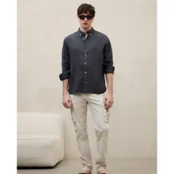 Camisa de lino de hombre de manga larga regular fit