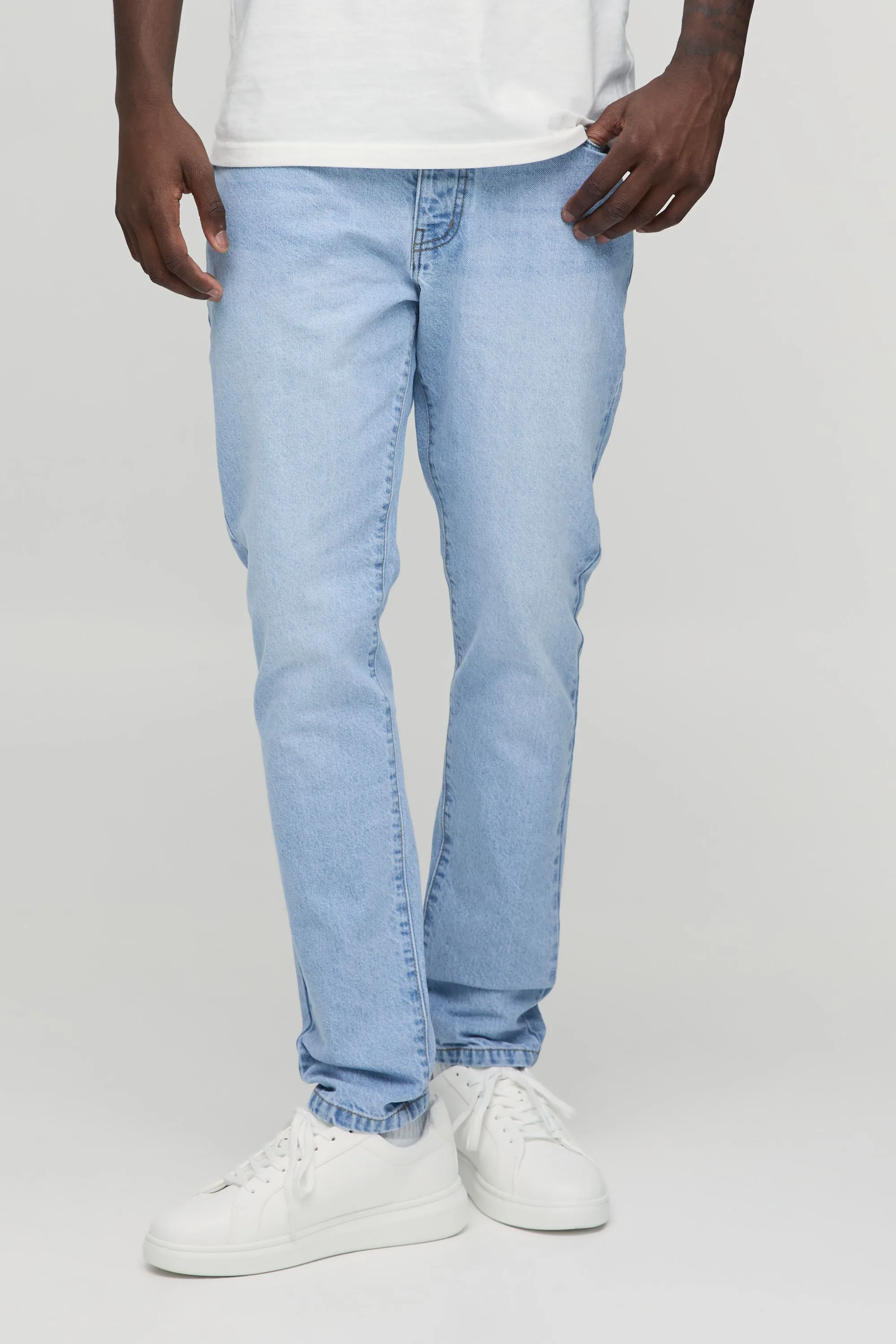 Mens Basic Slim Fit Jeans - Light Blue Cotton - Size 40 Regular - boohooMAN - FashionsVida