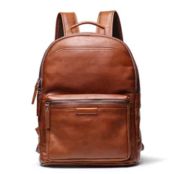 Factory Direct Men’s Genuine Leather Backpack, Top Layer Cowhide Large Capacity Travel Bag, Vintage European Style