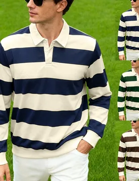 Men's striped rugby polo long-sleeved collar shirt casual school outdoor sports casual 3d printing spring, autumn and winter - Aliexpress - FashionsVida