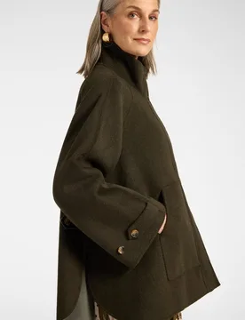 Abrigo de mujer mezcla de lana cuello alto ajuste regular cuello alto - Elena Miró - FashionsVida